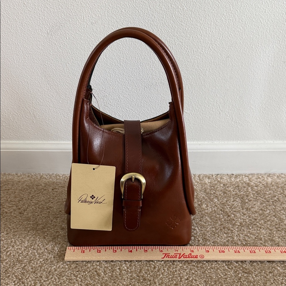 NWT Patricia Nash Halina Leather Satchel Crossbody Bag-Cognac Full-Grain Leather